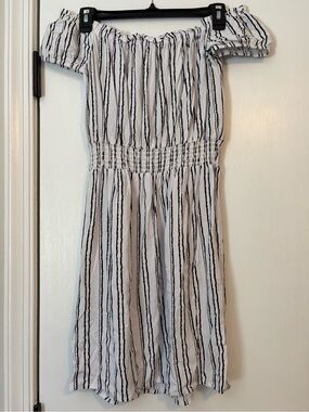 Wishful Park Black and White Striped off the shoulder dress